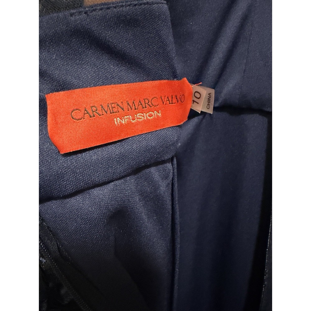 Carmen Marc Valvo Infusion Navy 3D Floral Applique Gown Size 10 NWT $440 - Picture 3 of 13